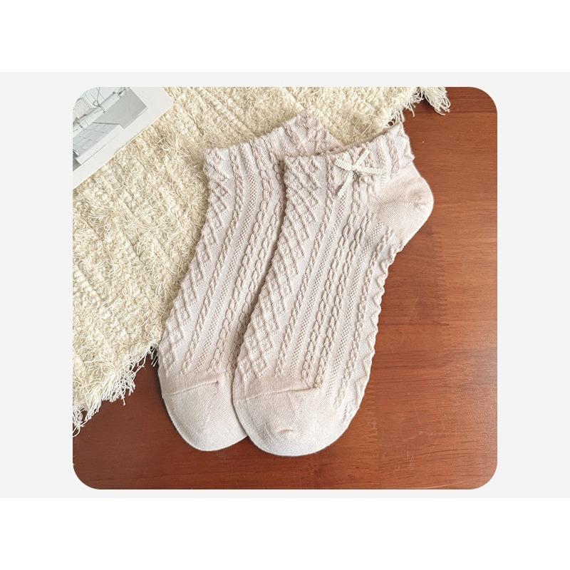 Bowknot Socks Women's Short Cotton Socks Sweet Boneless Breathable Women's Versatile Cotton Socks for Spring and Summer