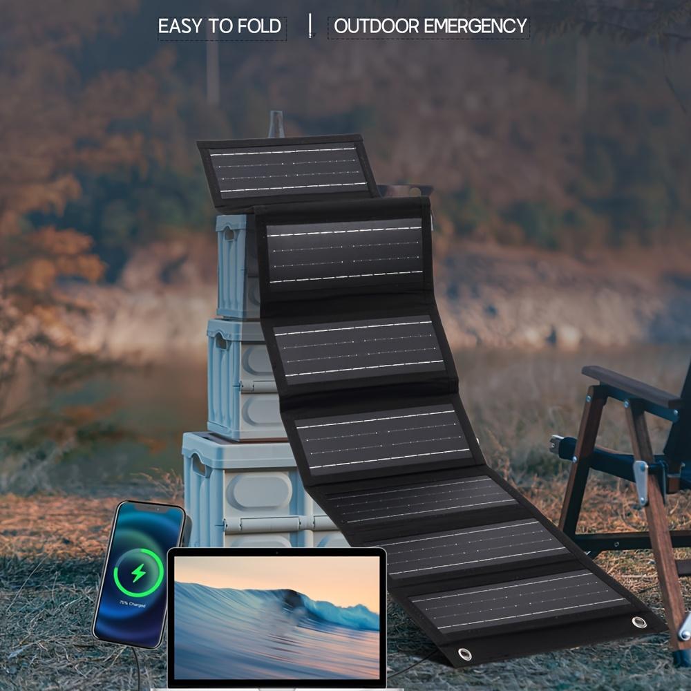 Cargador de panel solar plegable de 60W con alta tasa de conversión, adecuado para teléfonos móviles, iPhones, iPads, ordenadores portátiles, camping y viajes en autocaravana.