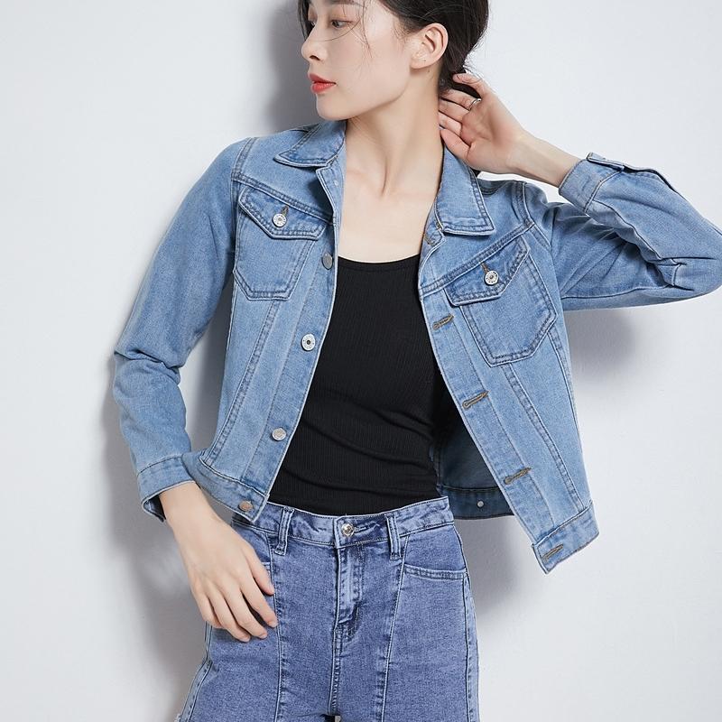 

GMXIA Весенняя облегающая куртка Маленькая повседневная джинсовая куртка в стиле Гонконга для женщин M светло-синий
