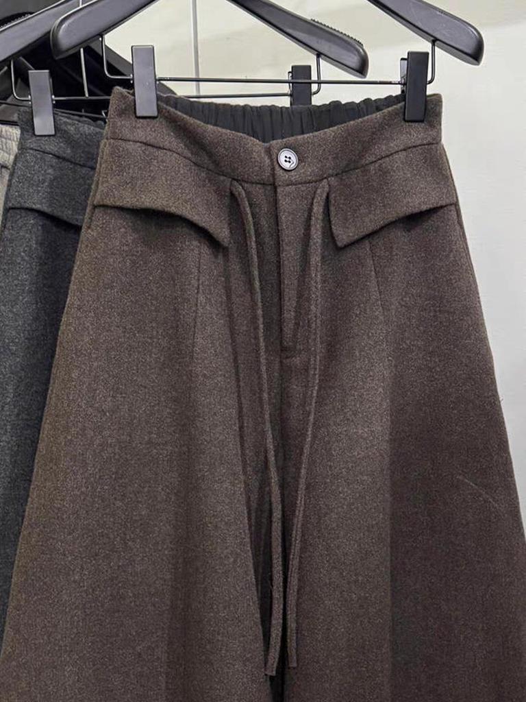 Women's Stylish Red Corduroy Wide-Leg Floor-Length Pants