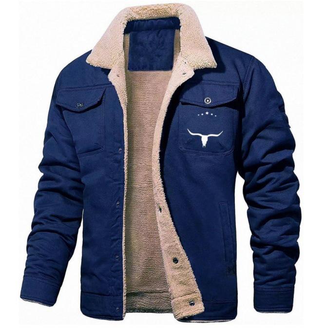 2026 Men s Fleece Workwear Jacket - Casual Print Outerwear for Autumn/Winter S