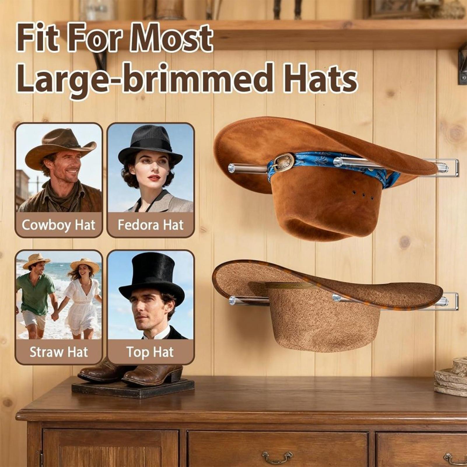 Cowboy Hat Wall Hanger Acrylic Cap Display Rack with 3-position Adjustment Wall Hat Holder Organizer for Closet Bedroom Mudroom