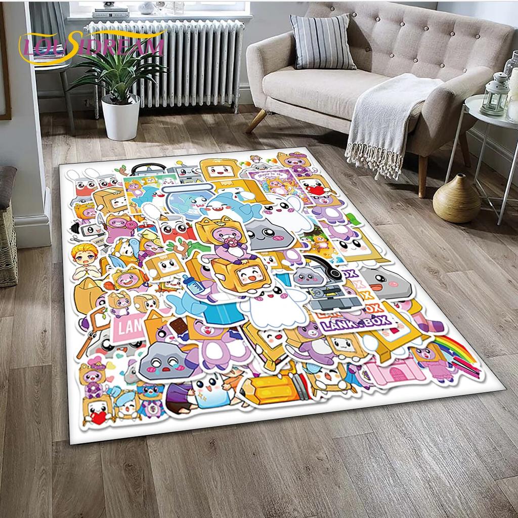 Tappeto Tappeto Tappeto Decorazione per Soggiorno Camera da Letto, Tappetino Antiscivolo Decorazione per Divano Zerbino, 3D Lankybox Carino Felice Boxy Foxy Rocky