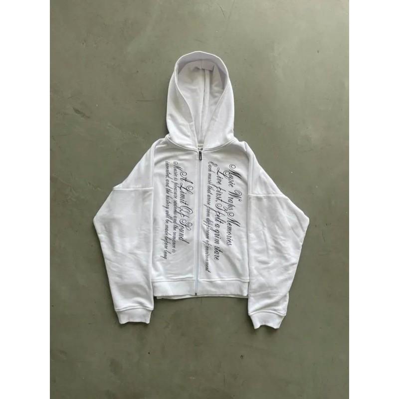 Y2K Vintage Print Rits Hoodie Dames Streetwear Casual Gothic Sweatshirt