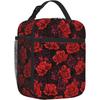 Red Rose Thermal Lunch Bag for Women Girls Reusable Insulated Lunch Box with Adjustable Shoulder Strap for Work Picnic Beach