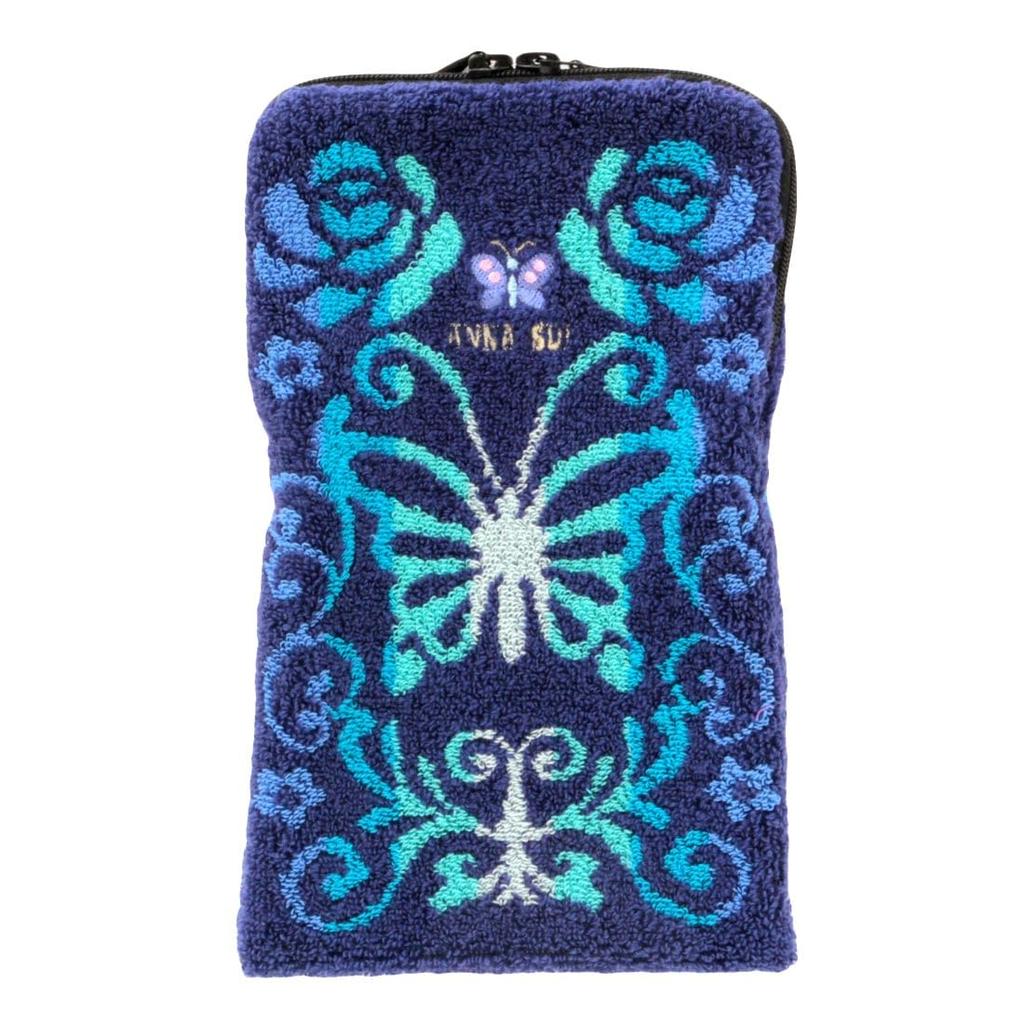 ANNA SUI Zippered Towel and Bottle Case with Gradient Butterfly Embroidery (Blue) Women's 001082-0001-02