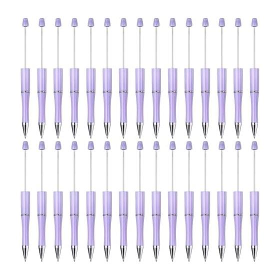 PATIKIL 30 Pcs Beadable Pens Set, Black Ink Plastic Beadable Pens, Creative DIY Ballpoint Pens for Teachers Office Supplies, DIY Crafts, Party
