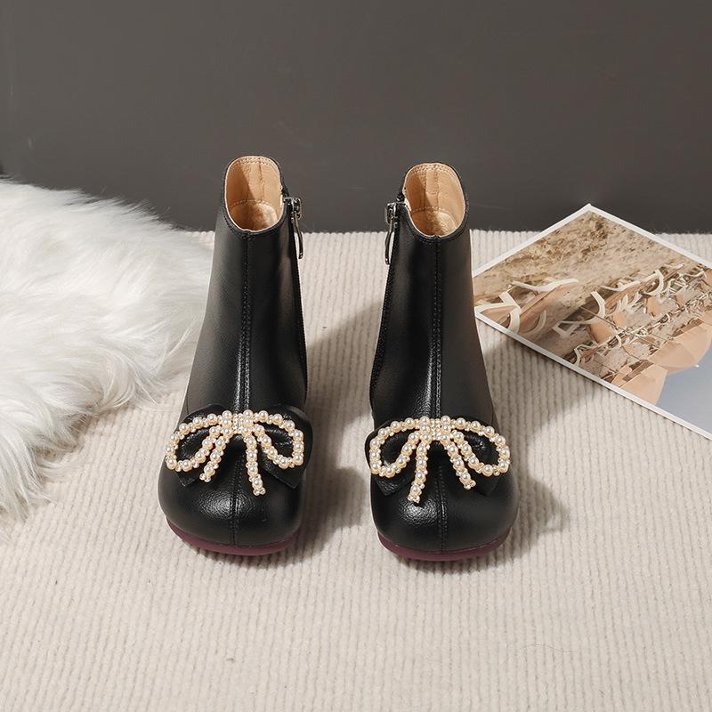 Skórzano-bawełniane buty dla dziewczynek - Przytulne krótkie botki z aksamitu na jesień i zimę