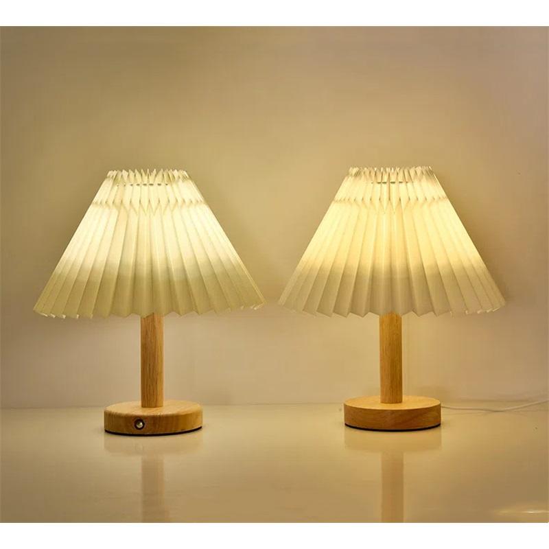 Vintage Pleated Remote Control Night Light Nordic Bedroom Table Lamp Umbrella Shaped Bedside Lamp Creative Gift For Home Decor