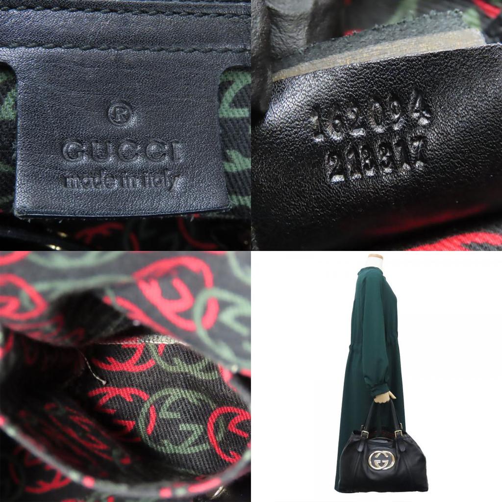 Used GUCCI Tote Bag Newbrit Double G 162094 Interlocking Leather Black Shoulder