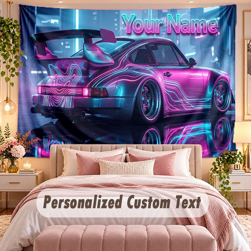 Car Racing (95) Theme Wall Tapestry Customized With Name Text Personalized Hanging Tapestry For Bedroom Living Room Decor