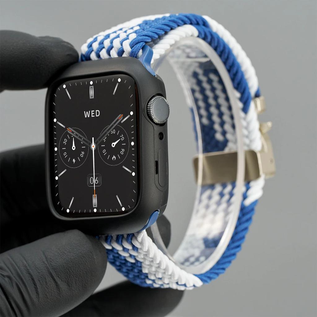 Silicone Case+Braided Strap For Apple Watch Bands 46mm 49mm 44mm 42mm 41mm 40mm 38mm SE 10 9 6 5 Ultra 2 Nylon Correa Strap