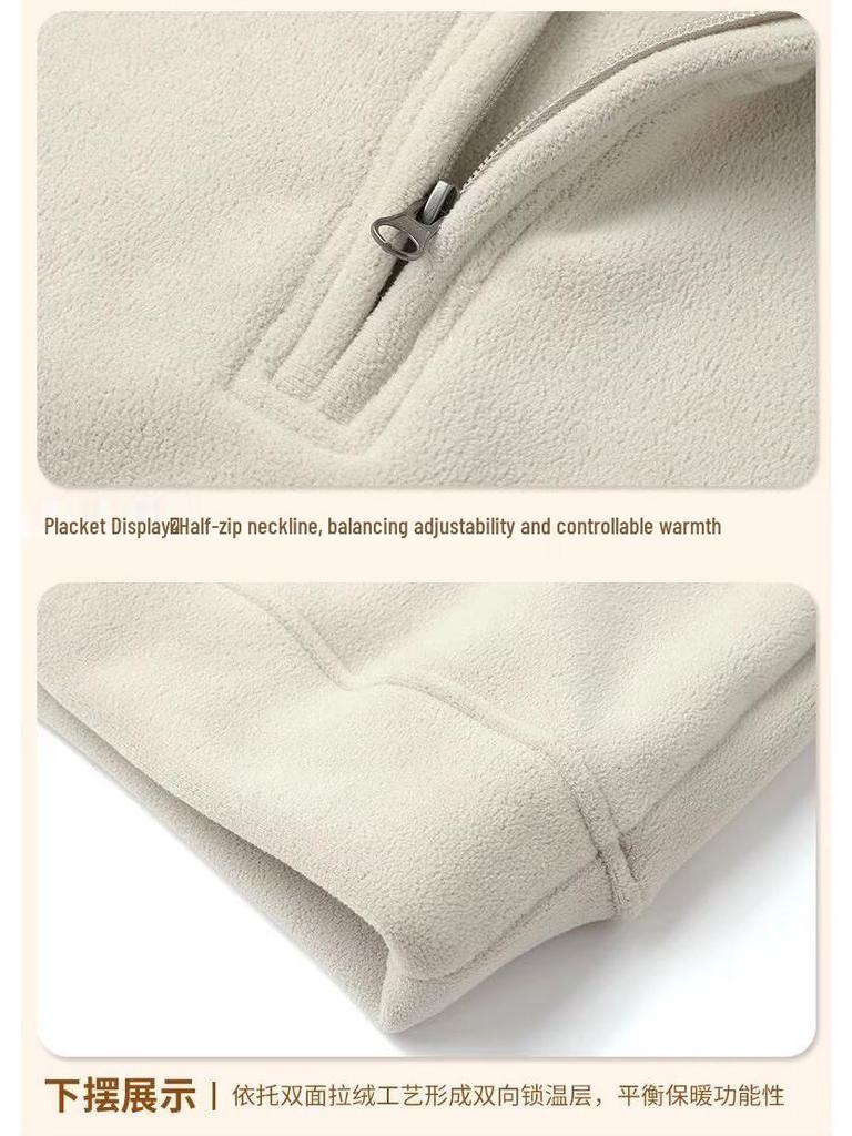 Men's Double-Sided Fleece Hoodie, Autumn Winter Warm Long Sleeve T-Shirt, Half Zip, Stand Collar, Loose Fit.