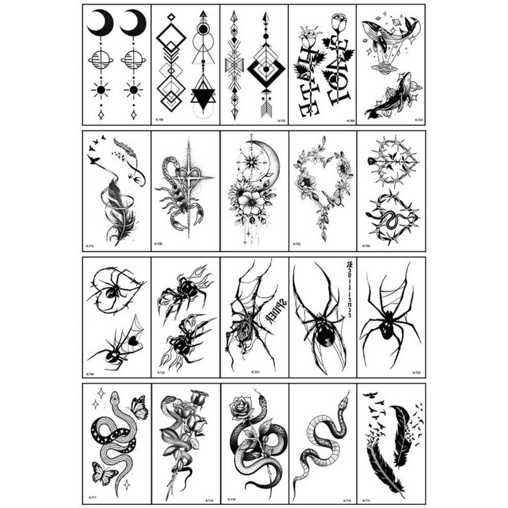 Adesivo Tatuaggio Set da 20 Pezzi 6 10,5 cm Linea Nera Ragno Serpente Rosa Scritte Per Festival & Giornate Sportive Giorno Sportivo Festival Concerto Articolo Essenziale 1