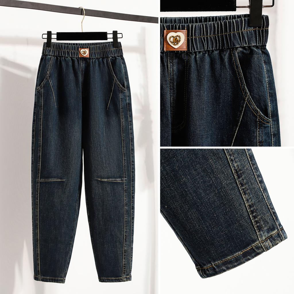 DIMANAF 2025 Plus Size Autumn Women Harlen pants Jeans Pants Denim Female Elastic Blue Oversize Fashion New Pants 5XL