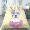 Housse de couette double pleine Cartoon Carlin Roi Reine Adorable Ensemble de literie chiot Housse de couette animal de compagnie Jaune Polyester Housse de couette