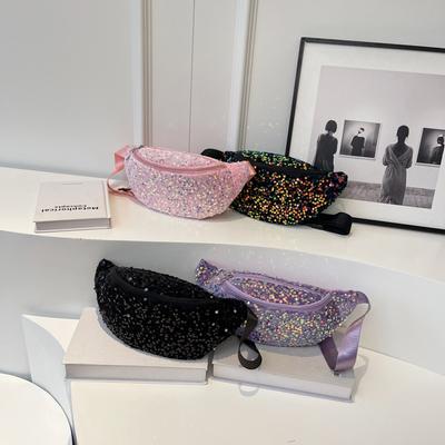 Bolsa de Ombro Feminina Lisa Couro PU Lantejoula Moda Bolsas de Peito Alça Ajustável Brilhante Bolsa Feminina para o Dia a Dia