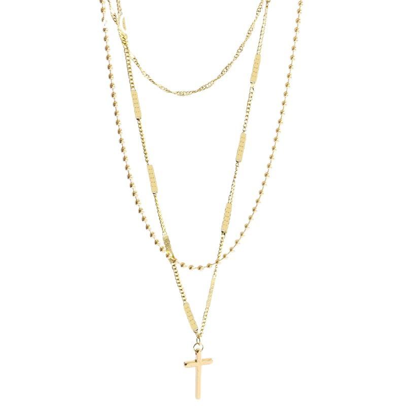Three Layer Non Fading Titanium Steel Cross Clavicle Necklace For Women Fashion Jewelry