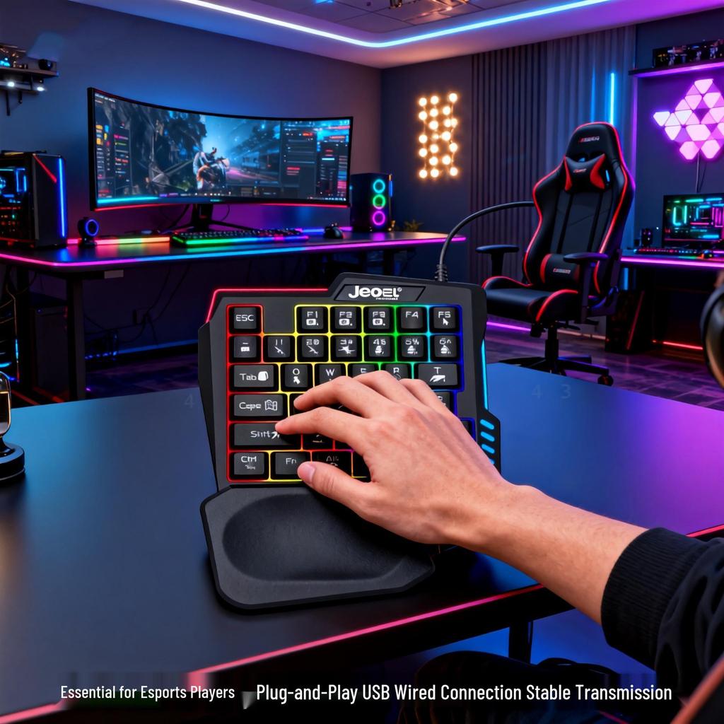 Single-Handed Mechanical Keyboard with RGB Lighting & Wrist Rest for PUBG/FPS