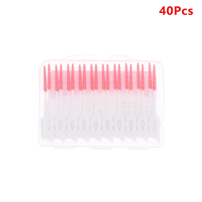 40Pcs Interdental Silicone Brushes Dental Toothpicks Cleaning Brush With Thread Oral Cleaning Tool