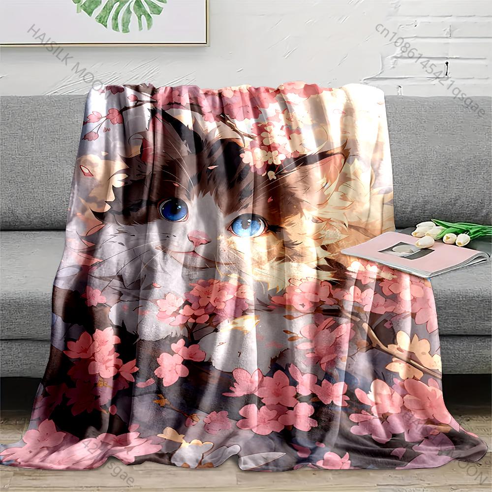 

Multiple sizes Cat hiding in cherry blossoms Blanket Suitable for Home Bedroom Sofa Travel Camping Blanket Various Sizes Gifts 75x100cm