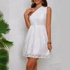 Women's New Lace Patchwork Dress with Diagonal Shoulders