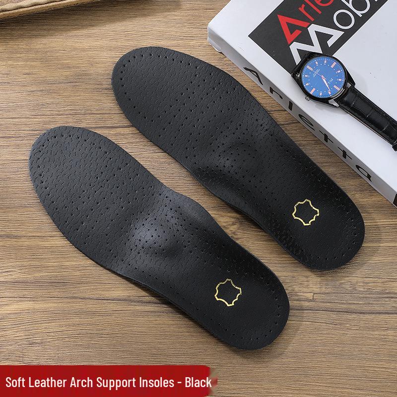 Orthopedic PU Leather Arch Support Insoles: Flat Foot, XO Type, Breathable, Sweat-Absorbent, Odor-Resistant for Men and Women