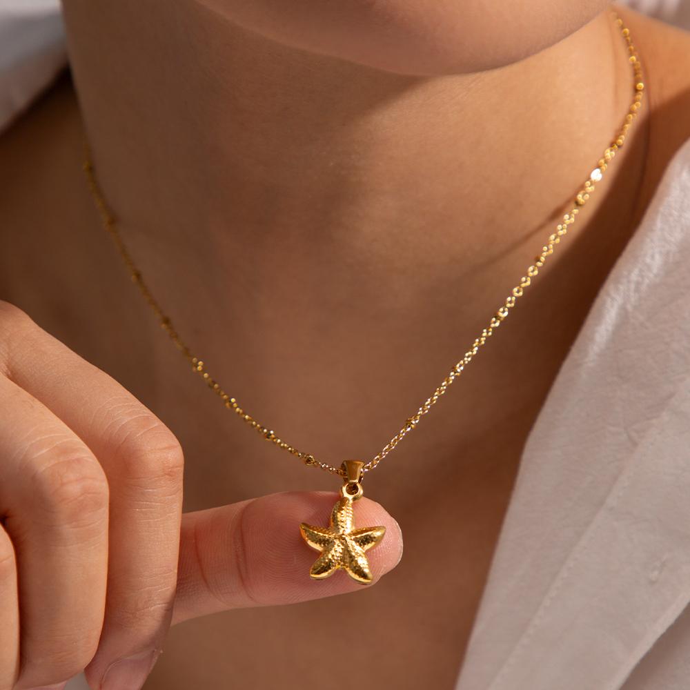 Yori Starfish Shell Pendant Necklace for Women Seaside Holiday Elegant Waterproof Stainless Steel Jewelry Gift New 2024