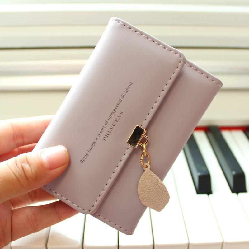 Women's Wallet Cute Leaf Accordion Mini Card Holder Fashion Short Coin Purse Simple Solid color Wallet Multiple Slim Coin Purse