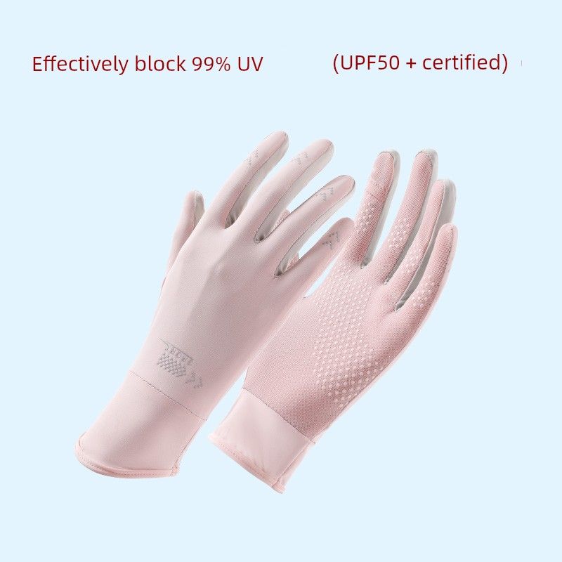 

Ice Silk Sun Protection Gloves for Women Summer Thin UV Protection Driving and Biking Electric Car Non Slip Oversleeves Touch Screen Light pink All yards