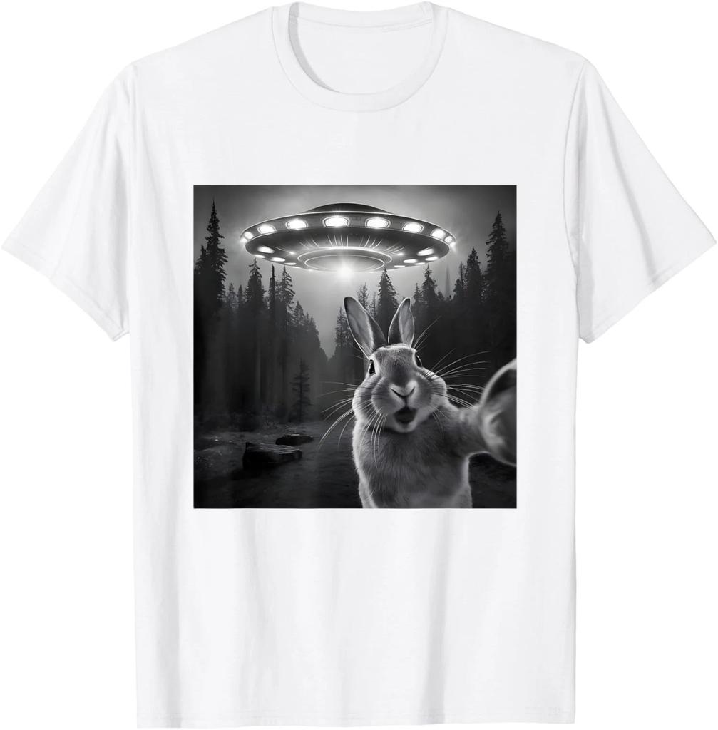 Rabbit Selfie With Ufo Funny Bunny Graphic Alien Unisex T-Shirt
