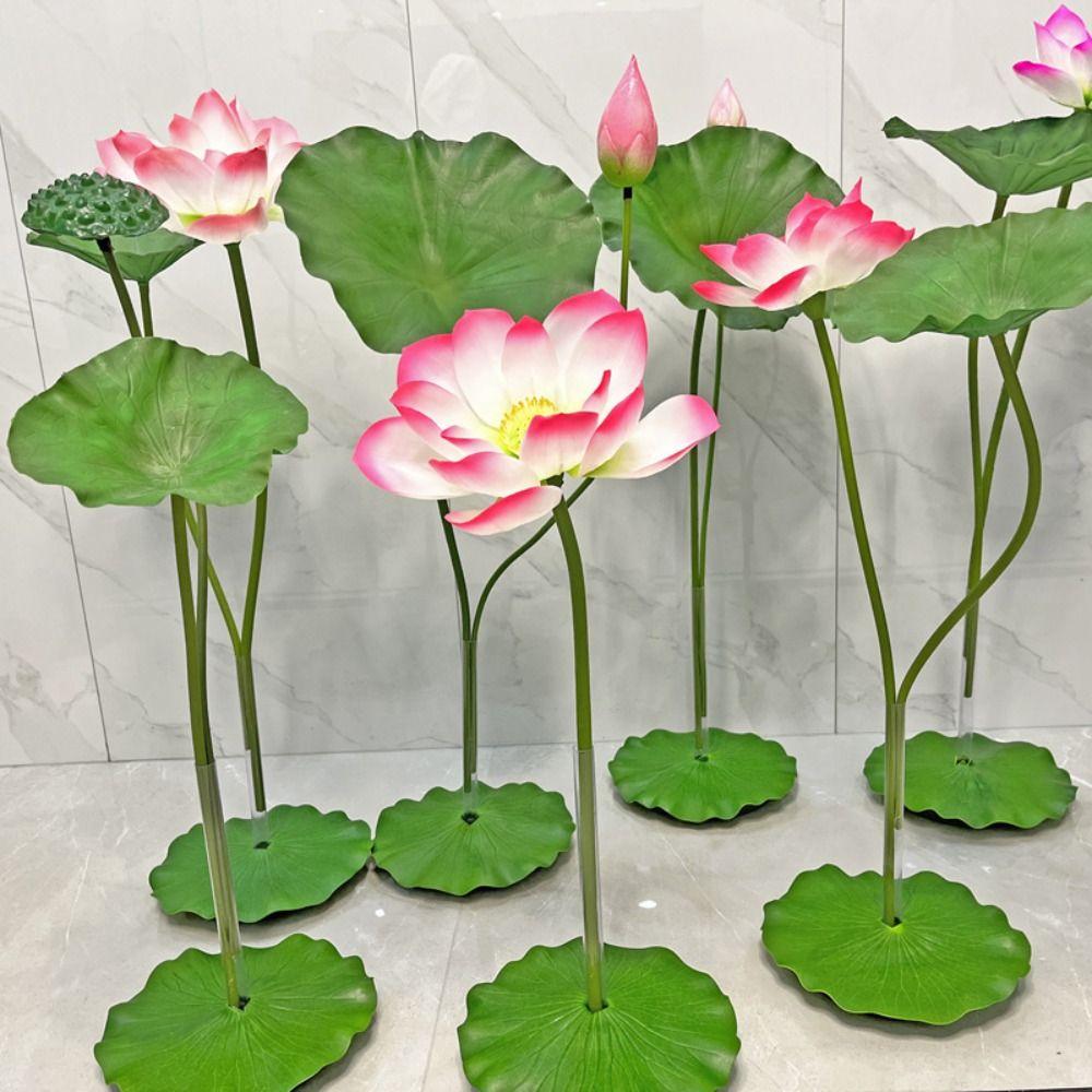 Floare de Lotus Simulată cu Tulpină Lungă Decorațiune DIY Floare Decorativă Falsă Frunză de Lotus Articole de Grădină