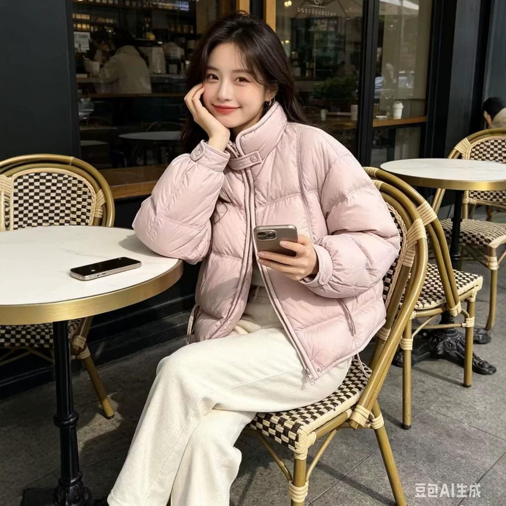 White duck down jacket sweet stand-up collar warm bread jacket women's winter fashion versatile puff down jacket tide