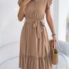 2026 Spring/Summer Women's Stand up Collar Ruffle Lace Waist Shirt Skirt S-XL