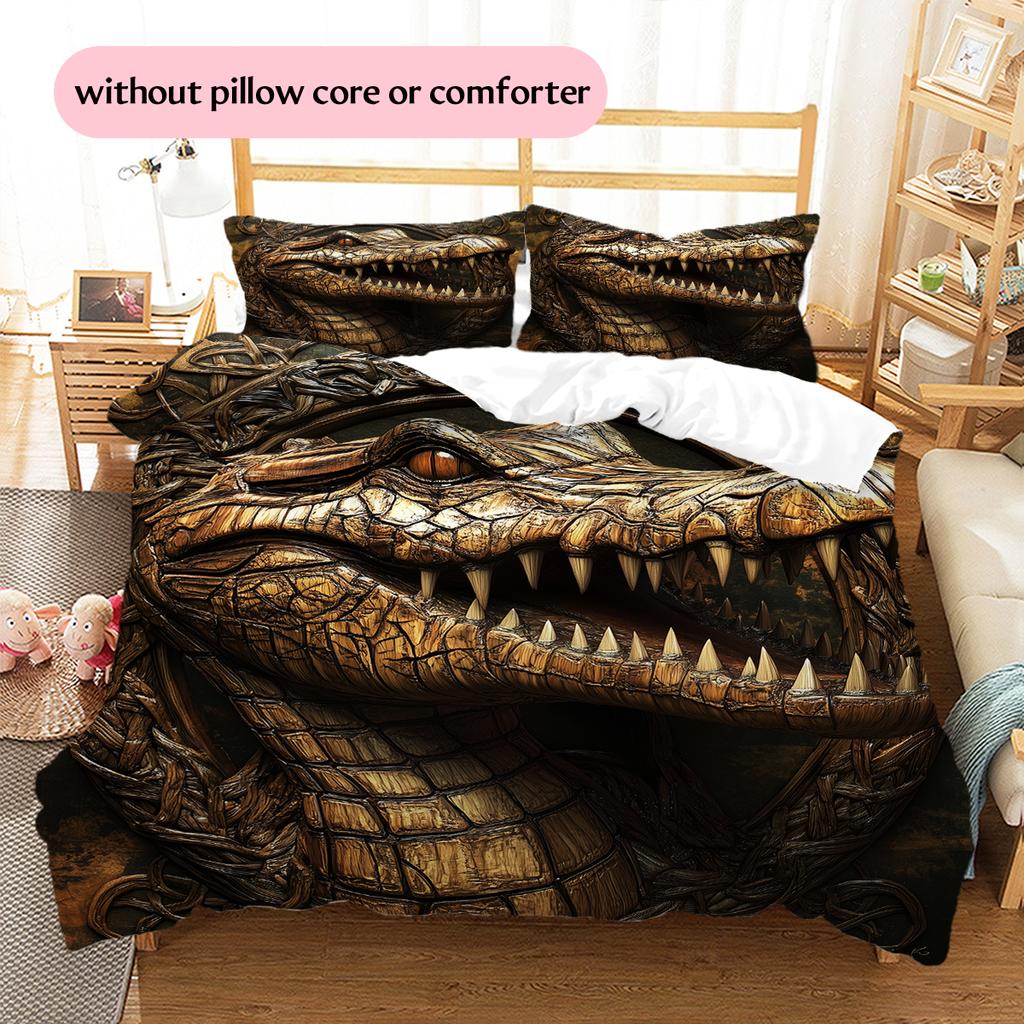 Black Crocodile Pattern Bedding Home Decoration Birthday Gift (1 * Duvet Cover + 2 * Pillowcase, Without Core)