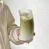 350ml/480ml Modischer Halbmond-Stil Glasbecher Geripptes Klares Glas Milch Wasser Saft Kaffee Tee Tassen Cocktail Biergläser