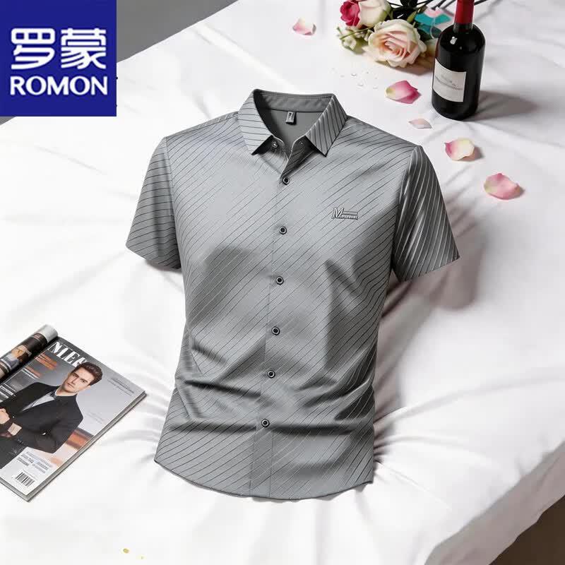 ROMON Men s Summer Striped Short-Sleeve Business Casual Shirt 50