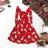 Women Christmas Print Midi Dress, Long Sleeve V‑Neck Furry Trim A‑Line Party Dress, Christmas Limited Edition