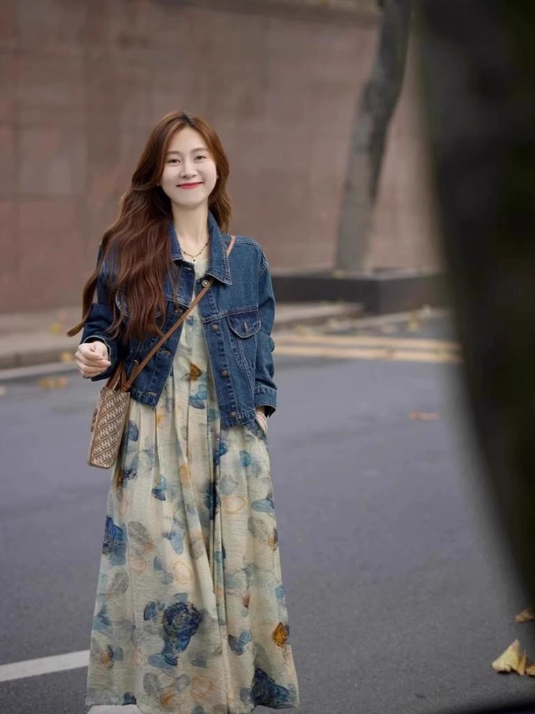 Ink painting vest dress niche design sense spring and summer new retro literary temperament new national style long dress