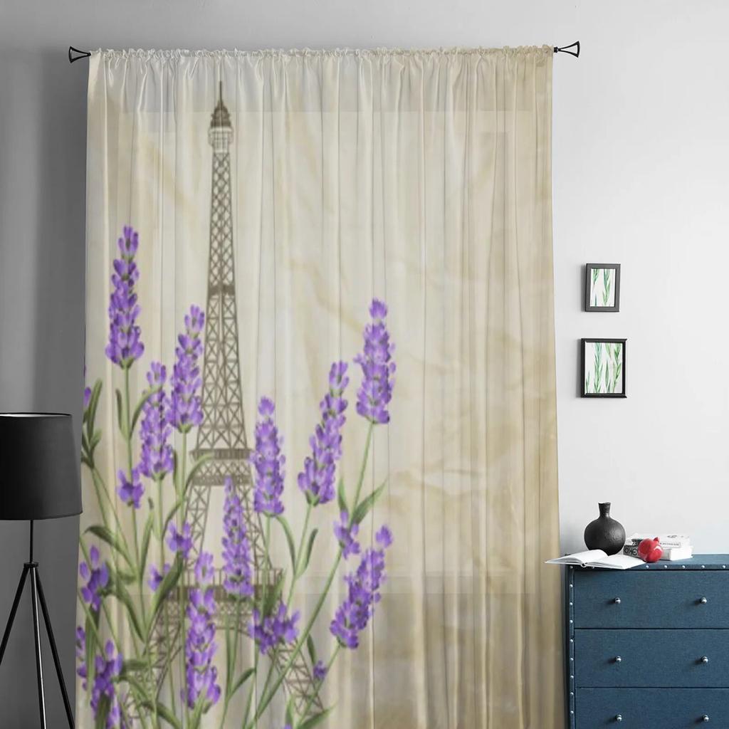 Eiffel Tower With Lavender Sheer Curtains For Living Room Kids Bedroom Tulle Curtains Kitchen Window Treatment Drapes