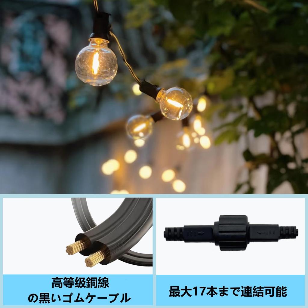 15M Rainproof LED String Lights with 25 LED E12 2700K Warm PC LED Illumination Lights for Decorative Birthday and Weddings Bulbs, Base, White,