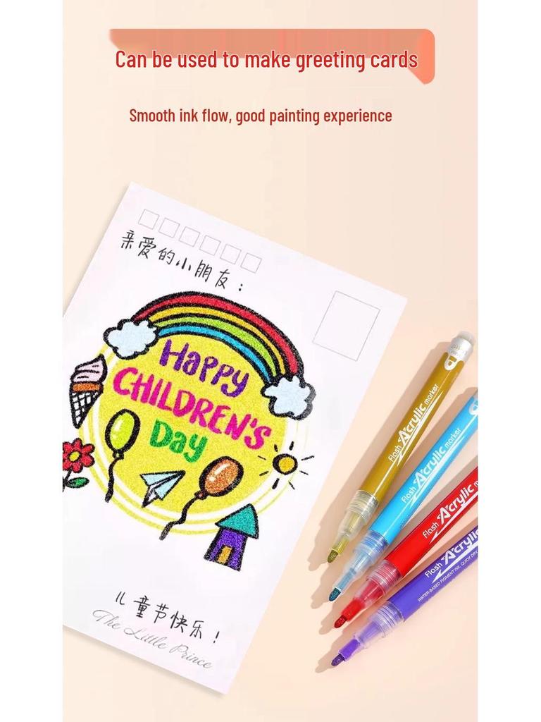 Glitter Acrylic Marker Pen for DIY Graffiti with Fluorescent Watercolor Effects