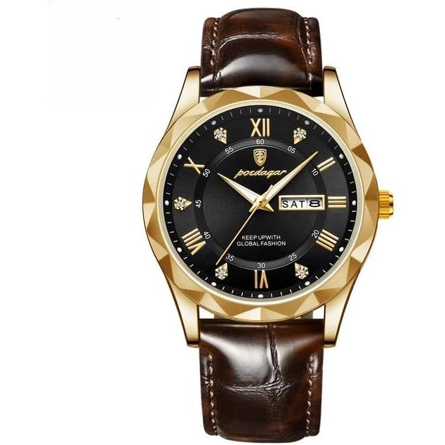 Men s Stylish Watch Men s Business Lightweight Popular Brand Watch Large Easy to Read Analog Waterproof Men s Quartz Elegant Casual Leather (Black)