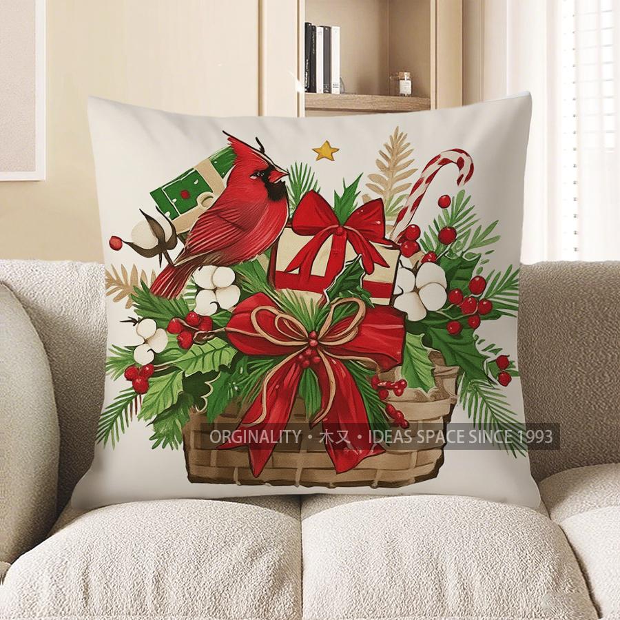 Home Decor Christmas Wreath Bow Decorative Pillow Cover Pattern Cushion Cover Suitable For Sofa Bedroom Car Pillow Cover