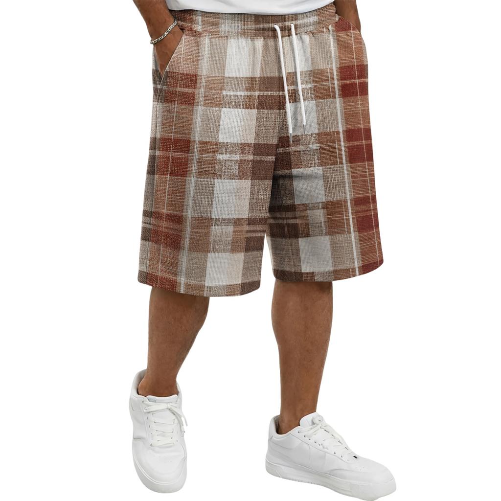 Men's Casual Plaid Drawstring Shorts Comfortable Fit Lightweight Breathable Fabric Relaxed Style Suitable for Everyday Wear