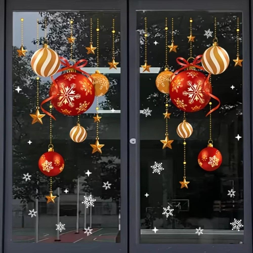 Colorful Balls Christmas Stickers Snowflakes Stars Glass Window Stickers Waterproof Decorative Stickers