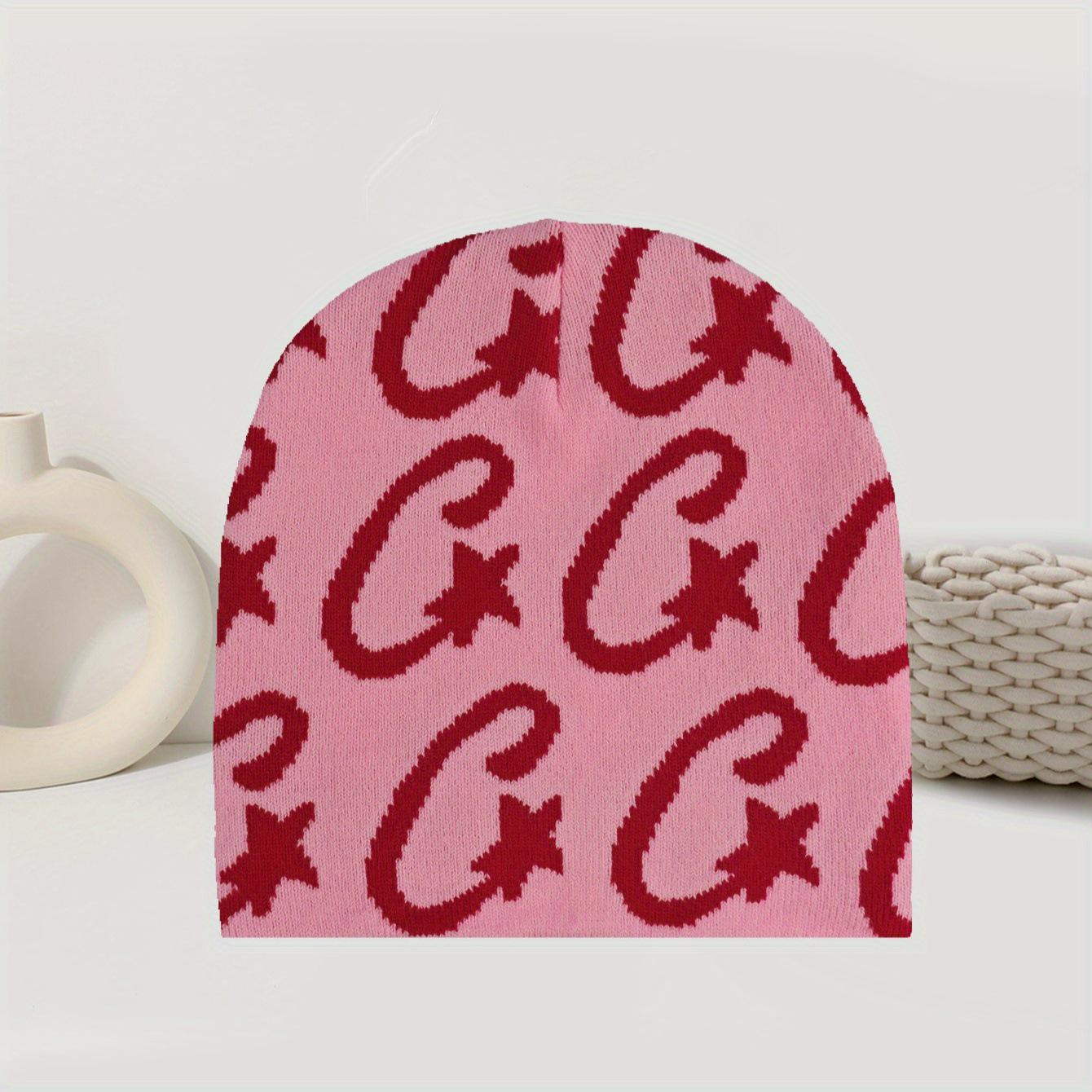 

Y2K Knit Hat - Meteor Jacquard Beanie, Street Style Hip Hop Hat One Size рожевий