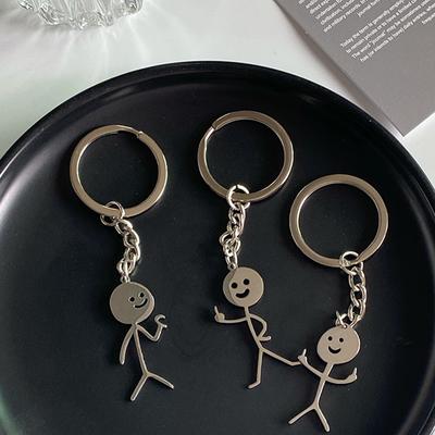 Funny Matchstick Men Keychain Finger Heart To Heart Car Bag Pendant Key Ring Jewelry Couple Friend Gifts Wholesale