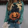 New Halloween Ladies Sweater 3D Digital Printing Pumpkin Bat Dark Pattern Crew Neck Long Sleeve Top