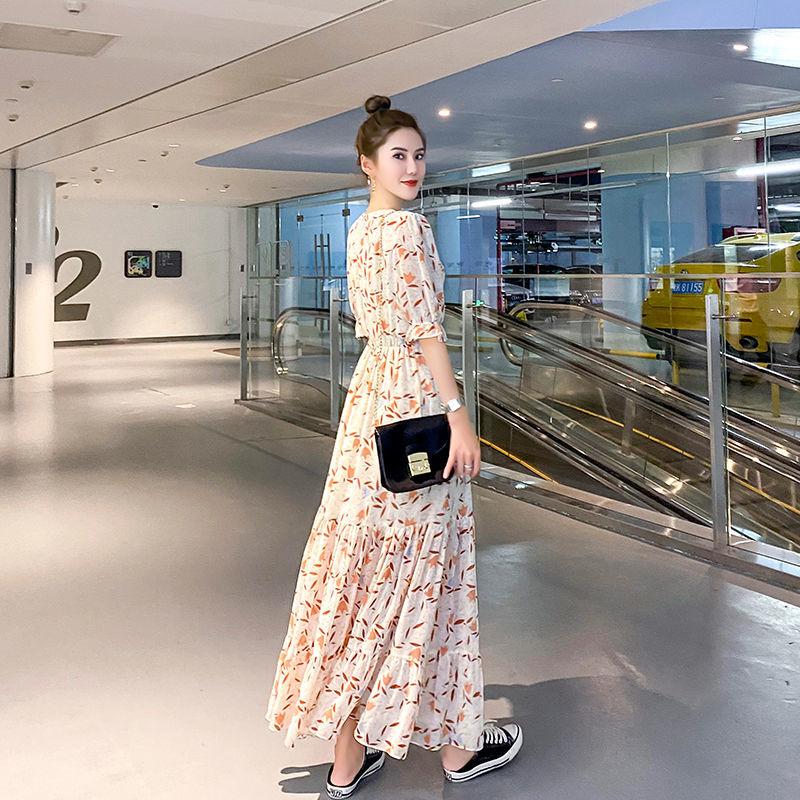 knee length dresses for ladies Floral Dress Korean Style Irregular Split One Piece Long Chiffon Dress   Atom Oracle
